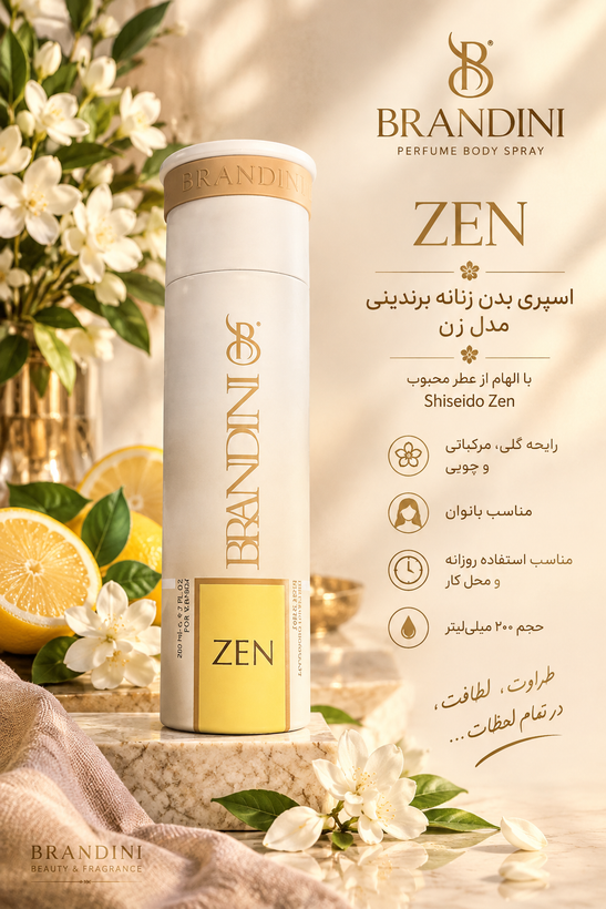 اسپری بدن زنانه برندینی مدل Zen (الهامگرفته از Shiseido Zen)